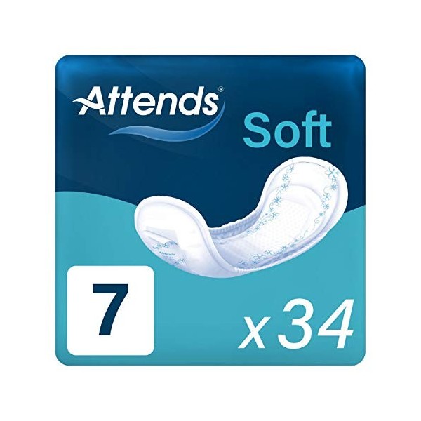 Attends Soft 7 Lot de 34 serviettes hygiéniques pour fuites urinaires importantes