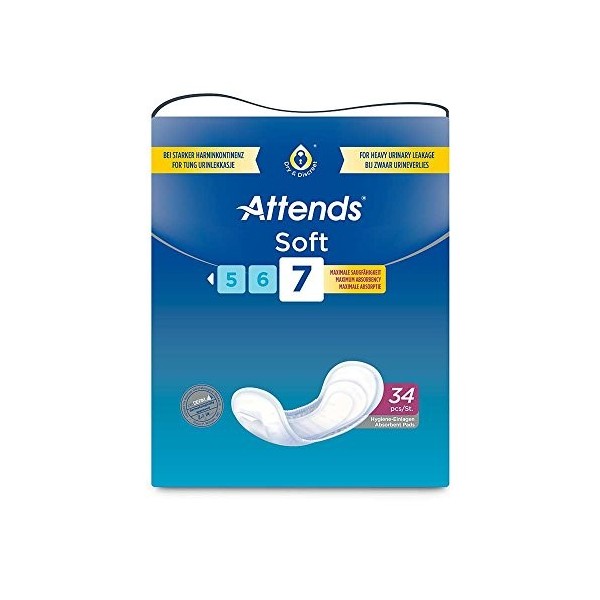 Attends Soft 7 Lot de 34 serviettes hygiéniques pour fuites urinaires importantes