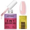 INTOBAS 15ml Builder Gel 5 en 1, Gel de Construction Ongle, Gel Pose Americain, Gummy Base, Base et Structure Avec 100Pcs Cha