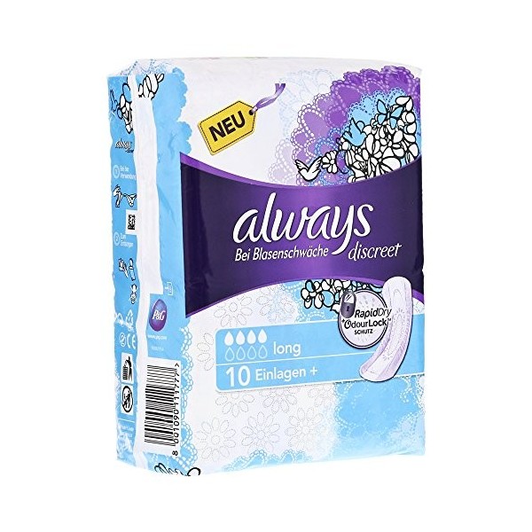 Always Discreet - Lot de 10 protections pour incontinence - Protection discrète et haute capacité dabsorption en cas de fuit ...