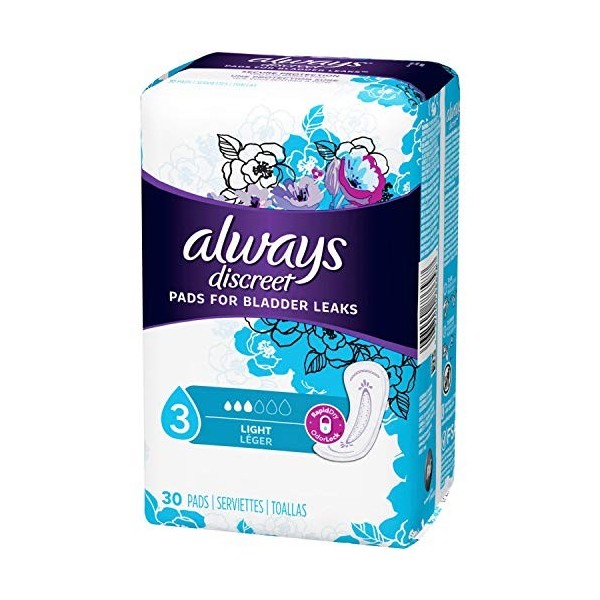 Always Discret, serviettes légères pour incontinence, 3 gouttes, 30 compresses chacune lot de 4 