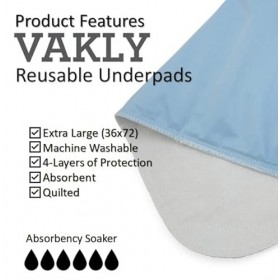 Alèse réutilisable extra large 91,4 x 182,9 cm avec protection 4 couches + guide Vakly pour incontinence 2 