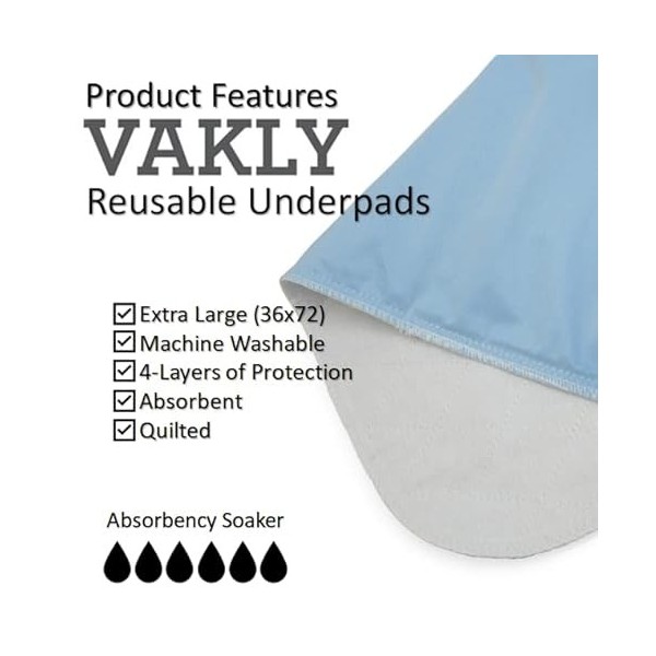 Alèse réutilisable extra large 91,4 x 182,9 cm avec protection 4 couches + guide Vakly pour incontinence 2 