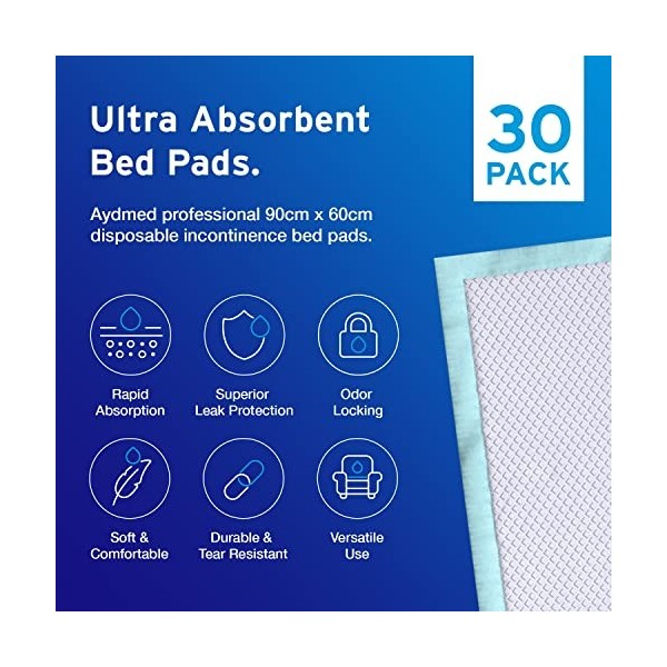 Aydmed Lot de 30 alèses jetables pour Incontinence | Grandes Feuilles de Protection imperméables et Ultra absorbantes pour Ma