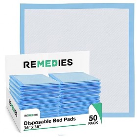 REMEDIES Alèses de protection de literie jetables et super-absorbantes, grande taille de 91.5 x 91.5 cm, poids par unité de 8