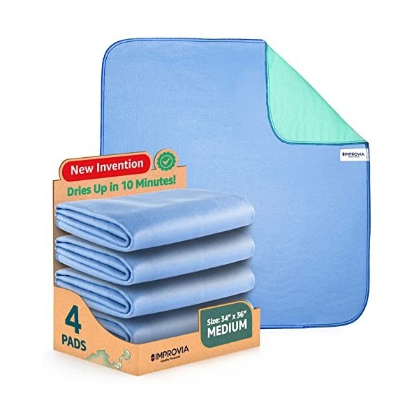 IMPROVIA® Lot de 4 alèses lavables, 86,4 x 91,4 cm – Serviettes réutilisables à forte absorption pour incontinence pour enfan