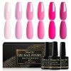 Shining She Vernis Semi Permanent, 6 Couleurs Rose Série Vernis à Ongles Gel Soak Off UV/LED Semi-permanent Manucure Kit Pour