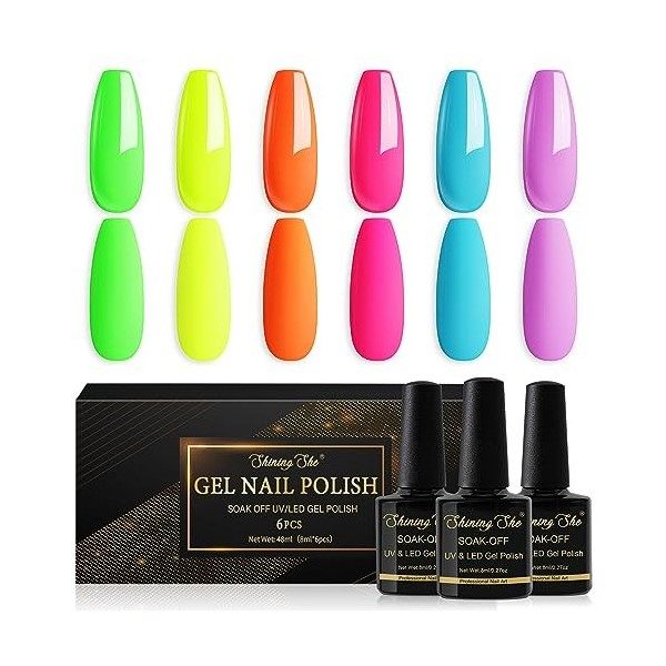 Shining She Vernis Semi Permanent, 6 Couleurs Rose Série Vernis à Ongles Gel Soak Off UV/LED Semi-permanent Manucure Kit Pour