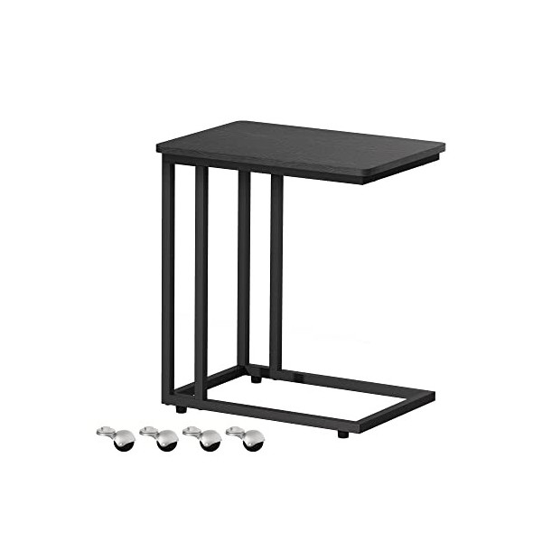 VASAGLE Table d’appoint, Bout de canapé, Table mobile, avec cadre en acier et roulettes, montage facile, style industriel, po