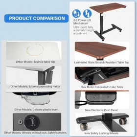 Vaunn Table de chevet médicale à roulettes électrique, hôpital et domestique Marron