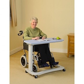 Nrs Healthcare Easylift Overbed/Over Chair Table Modern Blue N43577 Height Adjustable – Curved Wheelchair Base