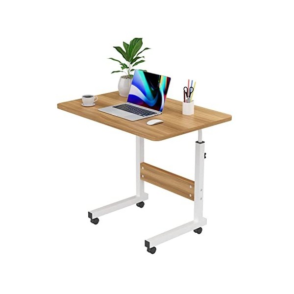 PIPIPOXER 60x40cm Table Roulante pour Lit Canapé avec Bandes Antidérapantes, Bureau Mobile Réglable en Hauteur 61-95cm, Burea