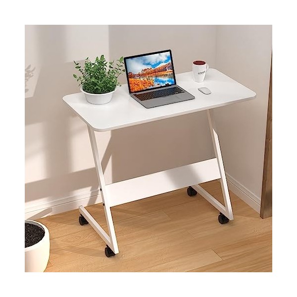 PIPIPOXER 60x40cm Table Roulante pour Lit Canapé avec Bandes Antidérapantes, Bureau Mobile Réglable en Hauteur 61-95cm, Burea