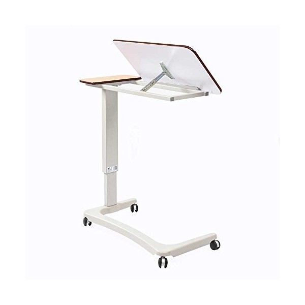 Nrs Healthcare Easylift Over Bed/Chair Table Beech N85195 Height Adjustable - Curved Wheelchair Base & Tilting Split Top