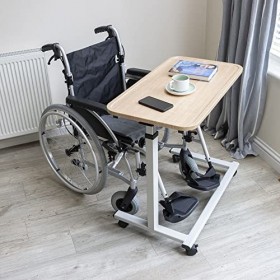 NRS Healthcare Easylift Home Table de lit inclinable à hauteur réglable pour fauteuil et fauteuil roulant, effet hêtre