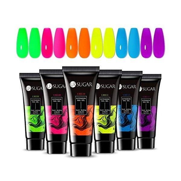 UR SUGAR Nail Extension Gel, Changement de Couleurs Rouge Rose Poly Extension Gel Acrygel Poly Nail Tube Gel 6 Couleurs 15ml,