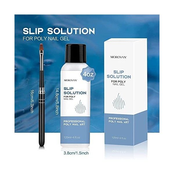 Morovan Solution de glissement pour poly gel - 120 ml - Solution de glissement pour ongles en poly gel avec pinceau et boucho