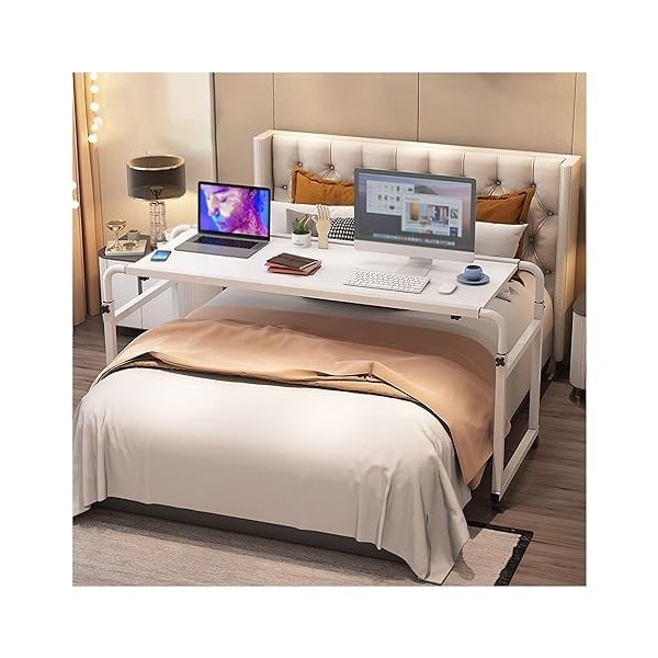 Table Roulant sur Lit, Bureau de lit avec roulettes Table de Chevet Multifonctionnel Table Roulant de Lit Hauteur et Largeur 