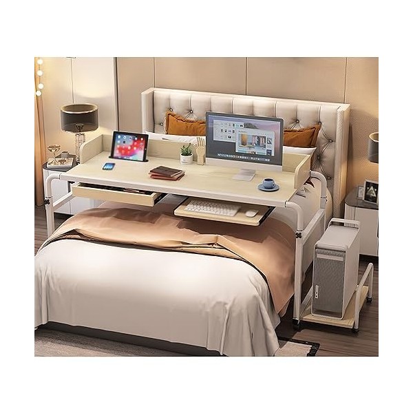 Table Roulant sur Lit, Table de Chevet avec roulettes Bureau de lit Mobile Table Roulant de Lit Multifonctionnel avec Hauteur