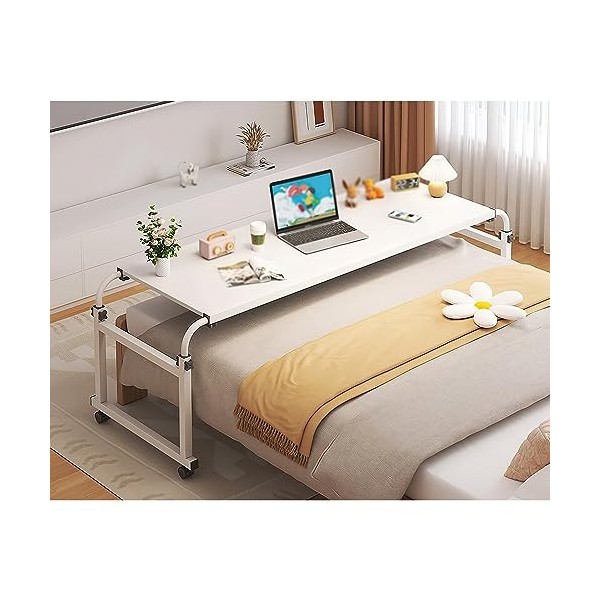 Table Roulant sur Lit, Table de Chevet avec roulettes 160 cm Table Roulant de Lit Bureau dordinateur Portable Hauteur et Lar