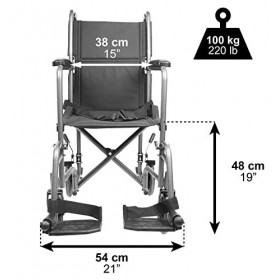 PEPE - Fauteuil Roulant Pliable Lèger Siège Étroit 38 cm , Fauteuil Personne Âgée Étroit, Chaise Roulante Pliable Legere, Fa
