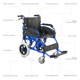 AIESI® Fauteuil Roulant pliable super-léger en aluminium avec frein pour les handicapés et les personnes âgées AGILA TRANSIT,