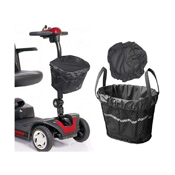 LTG Mobility Panier avant pour scooter avec doublure et housse imperméable réfléchissante Noir