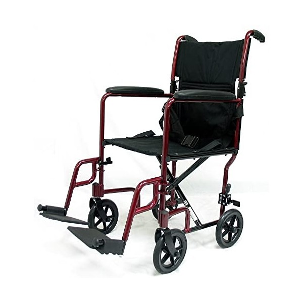 Karman Healthcare LT-2017-BD Chaise de transport pliante en aluminium, bordeaux, largeur dassise 43,2 cm