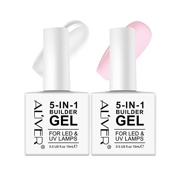 Builder Gel 5 en 1, 15ml Gel Ongle UV Construction, Gel Ongles pour Nail Extension, Réparation de Manucure, Renforcement, Col