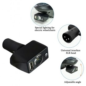 OUGPIU Lampe de fauteuil roulant électrique à 3 broches avec tête XLR - Charge USB - Angle réglable - Contrôleur déclairage 