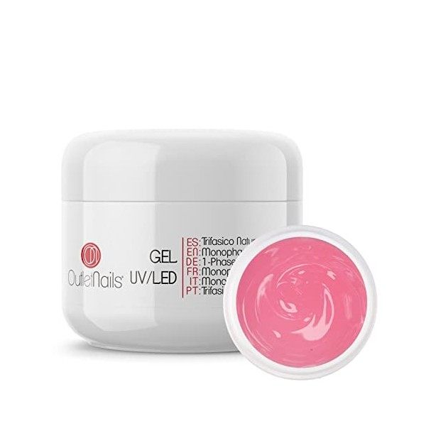 Gel UV 3 en 1 UV/LED Monophase Rose 50ml - Base + Construction + Finition/Gel Monophase 3 en 1 - Outlet Nails