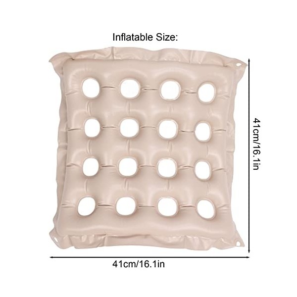 Coussin de Siège Gonflable, Respirant et Confortable Anti-escarres Chaise Voyage en PVC 16 Trous Plein Air Beige d’Assise Ann