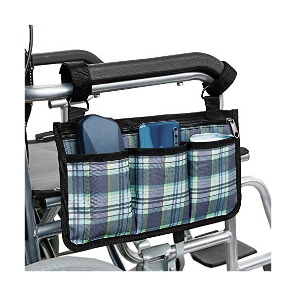 supregear Latéral pour Accoudoir pour Sac Fauteuil Roulant, Sac de Rangement pour Marche avec Bandes, Pochettes de Rangement 