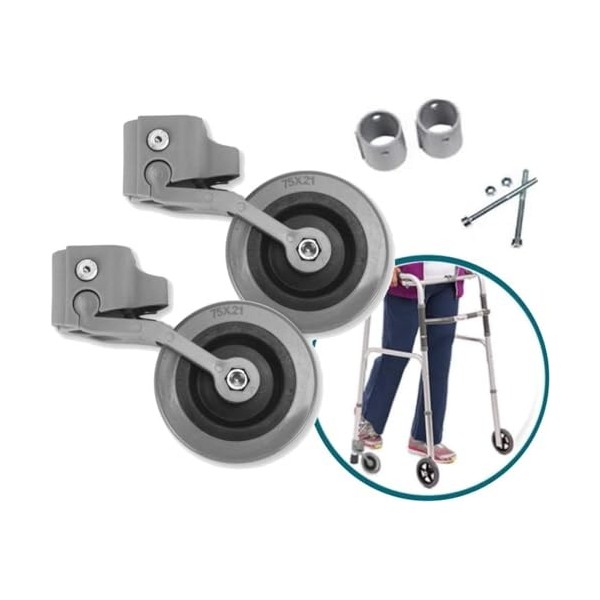 Kit x2 Roues Deambulateur 2 Roues pour Personnes gées - Roues arrières adaptables sur Déambulateurs 4 - Douilles Compatibles 