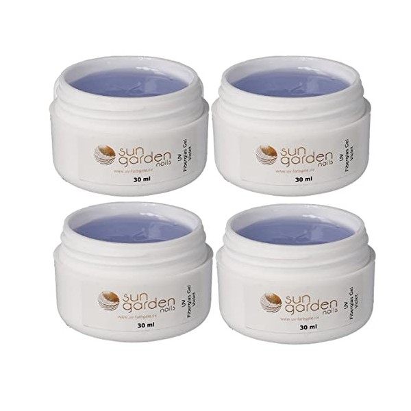 4 x 30 ml Gel de Fibreglass UV Violet Premium Line Clear – finition, adhésif en gel avec protection contre jaunissement
