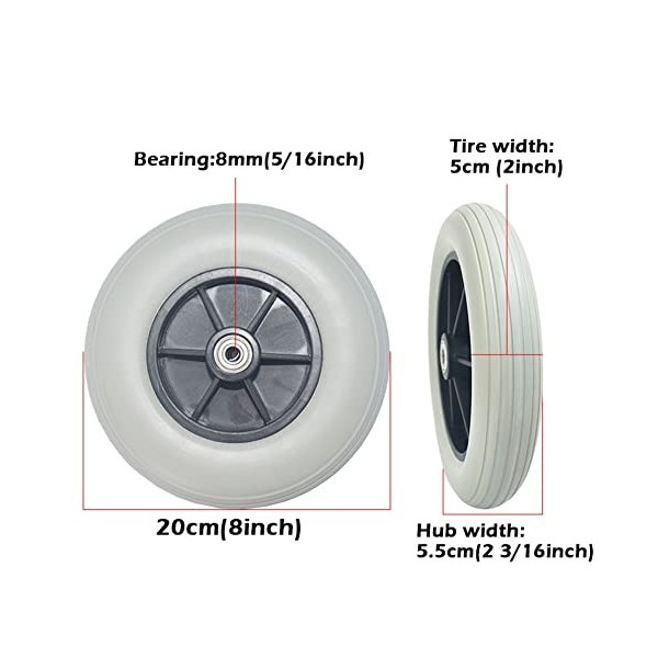 8"x2" 200x50 , Remplacement des Roues Avant de Fauteuil Roulant électrique, roulettes Grises, Pneus Pleins Non Pneumatiques, 