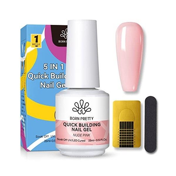 BORN PRETTY 15 ml Builder Gel 5 en 1 Rose, Gel Construction Ongle UV Gel Ongles pour Nail Extension, Réparation de Manucure, 