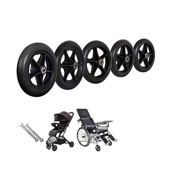 Alced@ Lot de 2 Roues de Fauteuil Roulant Accessoires,15/17/19/20 cm Diamètre,Résistant à lusure,roulettes en Noir,5 Rayons,