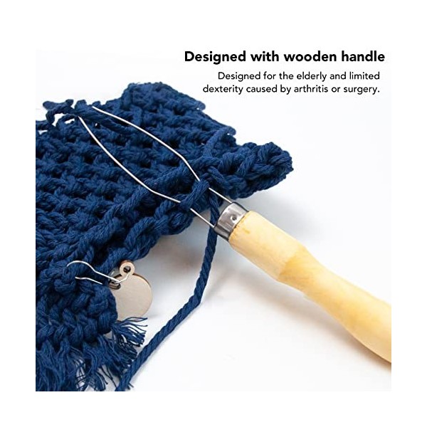 4 Pièces Crochets à Boutons à Poignée en Bois, Aide au Crochet à Bouton de Préhension, Outil Daide au Crochet à Bouton pour 