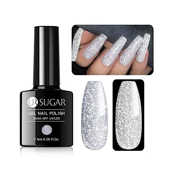 UR SUGAR 7,5ML Vernis Semi Permanent Pailleté Reflective Glitter Gel Nail Polish Vernis Gel UV Holographique Paillette Ongles