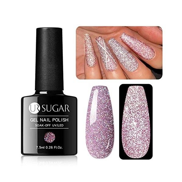 UR SUGAR 7,5ML Vernis Semi Permanent Pailleté Reflective Glitter Gel Nail Polish Vernis Gel UV Holographique Paillette Ongles