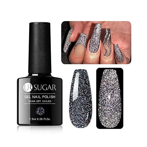 UR SUGAR 7,5ML Vernis Semi Permanent Pailleté Reflective Glitter Gel Nail Polish Vernis Gel UV Holographique Paillette Ongles