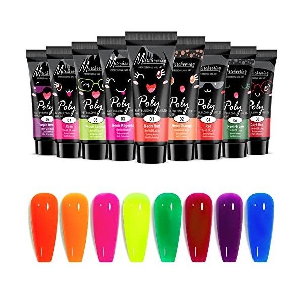 Joyeee Kit Poly Ongle Gel, 12 Colors 15ml Fluorescence Nail Extension Builder Gel, Construction Rapide, Professionnel Kit Emb