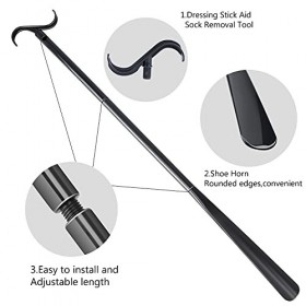 Bâton de dressage de 84 cm de long avec outil de retrait de chaussettes, réglable, aide à lhabillage pour chaussures, chauss
