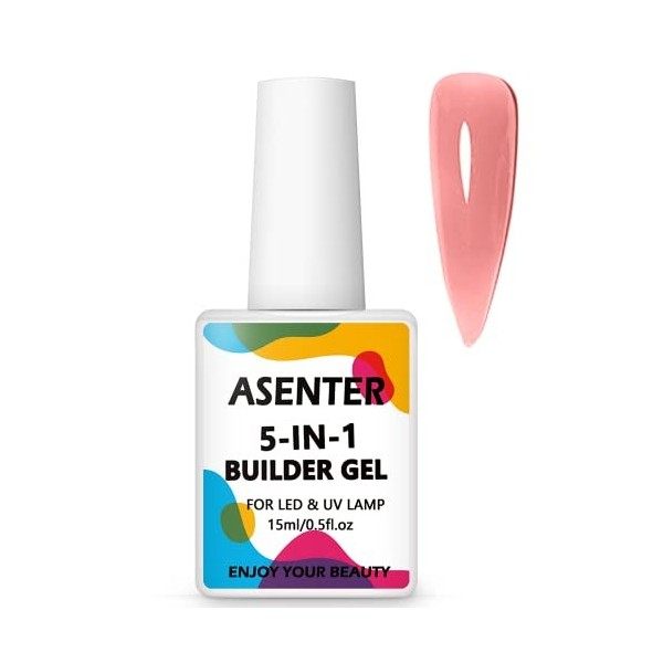 ASENTER 5 en 1 Cover Rose Nude Builder Gel Ongle, Extend Gel, Gel de Construction Ongle UV, Gummy Base, Rubber Base pose Amer