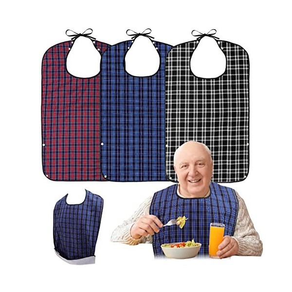 Roylvan Bavoir Adulte, Lot de 3 Bavoirs à Plaid Imperméables Réutilisables Réglables pour Hommes Femmes, Protecteurs de Vêtem