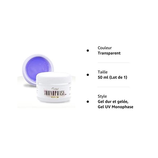 Gel Monophase UV/LED Brillant. Manucure complète : Base, Construction et Finition brillante avec 1 seul Gel. Adhérence et Lon