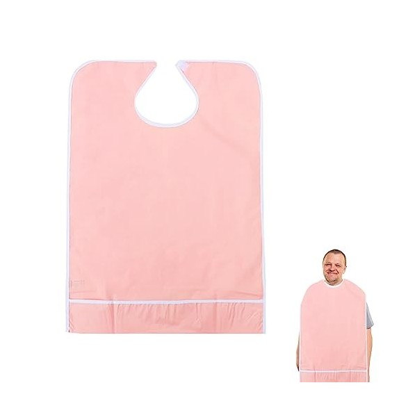 Bavoirs pour Adultes,Bavoir Adulte Imperméable,Bavoir pour Personnes Âgées Lavable,Rose Bavoir Adulte avec Poche,45 * 65cm Im