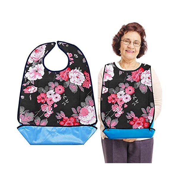 Cosysparks Bavoir Adulte, Bavoir Adulte Impermeable Flower Bavoirs Pour Adultes with Crumb Catcher RéUtilisable Clothing Prot