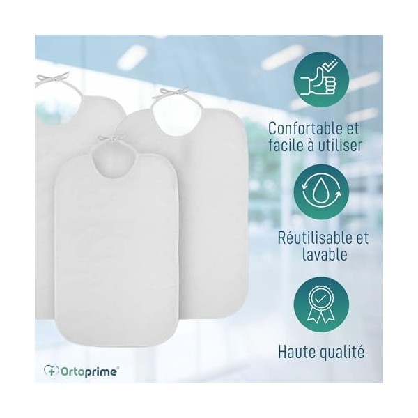 OrtoPrime X3 Bavoir Adulte Imperméable RIZO + PVC - Bavoirs pour Personnes gées Lavables et Réutilisables - Pack de 3 Bavoirs